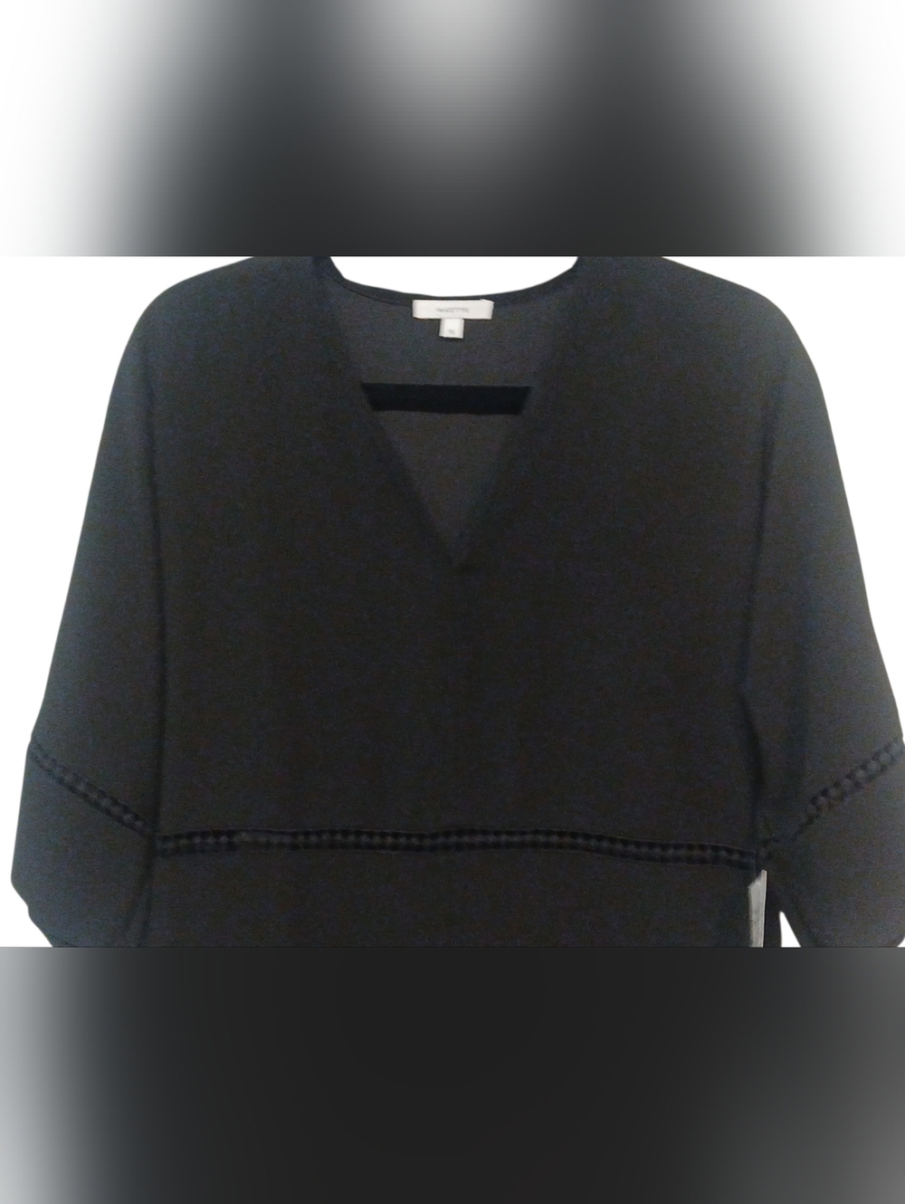 Maette - NWT, Black V-Neck Blouse, Embroidered Embellishments, Short Sleeves,... - Picture 5 of 10